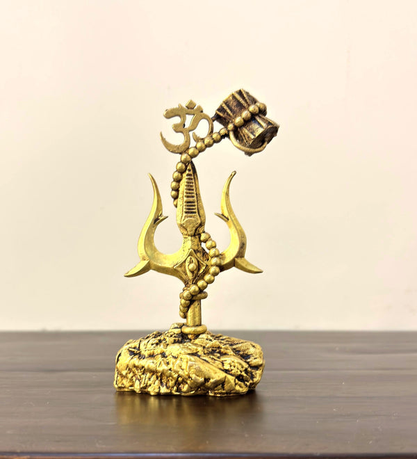 Brass Om Trishul & Damru Sculpture