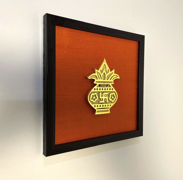 Brass Kalash Wall Décor I Shubh Chinha Wall Décor I Red & Gold Kalash Wall Art