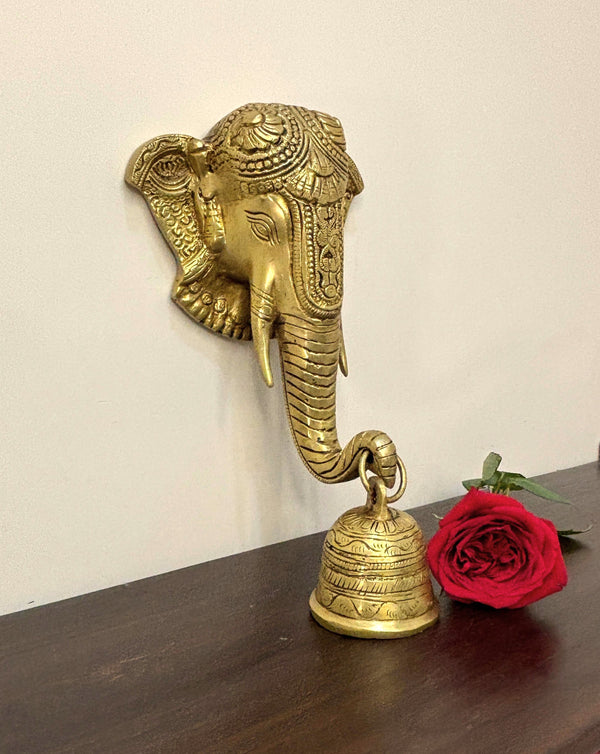 Yathashilpam Brass Elephant with Bell Wall Décor