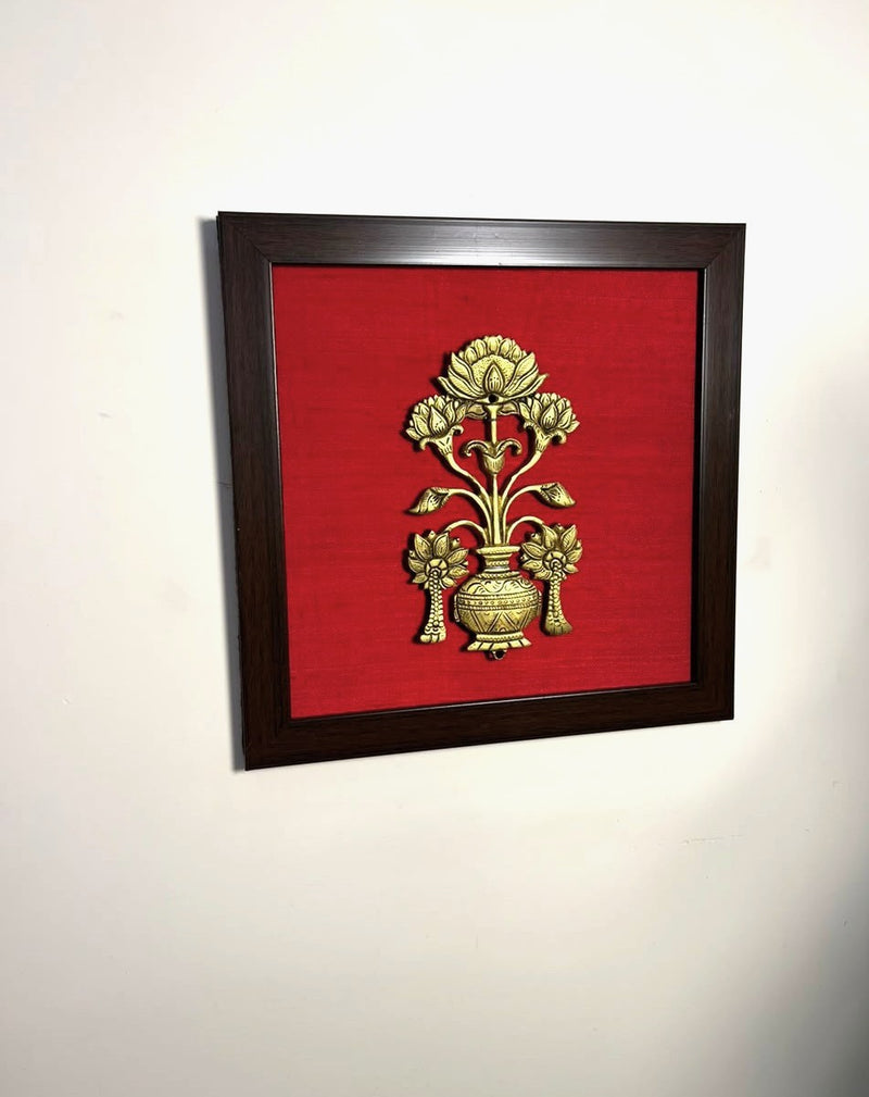 Brass Lotus Flowers on Red Silk: An Auspicious Decor