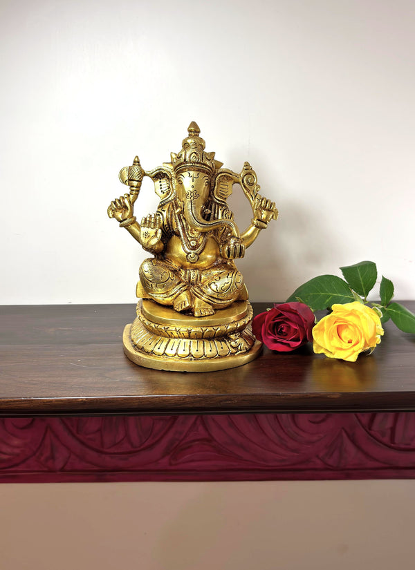 Yathashilpam 7 Inches Chaturbhuja Lord Ganesha I Ganesh ji Murti