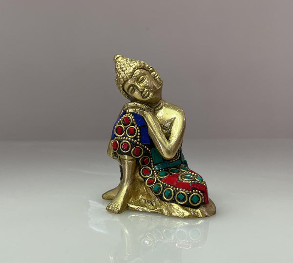 Yathashilpam 4"Small Brass Buddhaji idol with Stone work