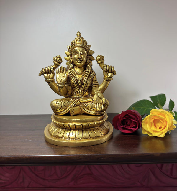 Yathashilpam 6.5 Inches Goddess Lakshmi ji | Brass Lakshmi ji Idol