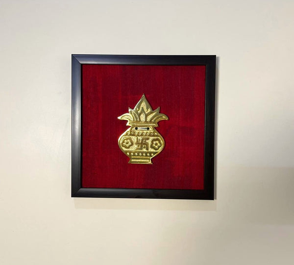 Brass Kalash Wall Décor I Shubh Chinha Wall Décor I Red & Gold Kalash Wall Art