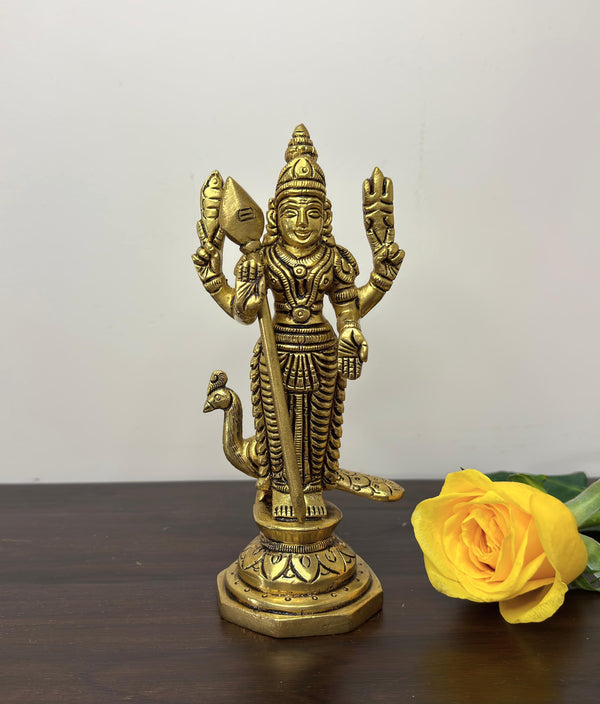 Yathashilpam 6.25 Inch Brass Lord Murugan With Vel