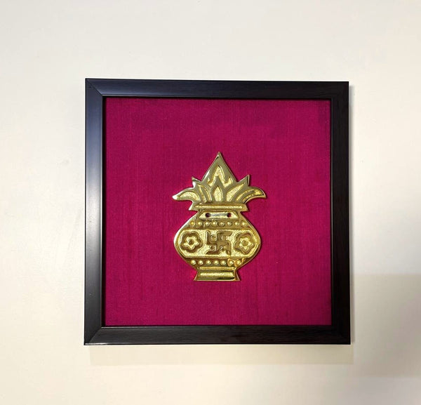 Brass Kalash Wall Décor I Shubh Chinha Wall Décor I Magenta & Gold Kalash Wall Art