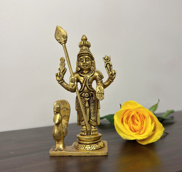 Yathashilpam 4.25 Inch Brass Lord Murugan with Vel