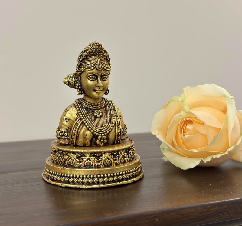 This idol is made of fine Brass having Golden Yellow finish having elegant carvings and antique look
