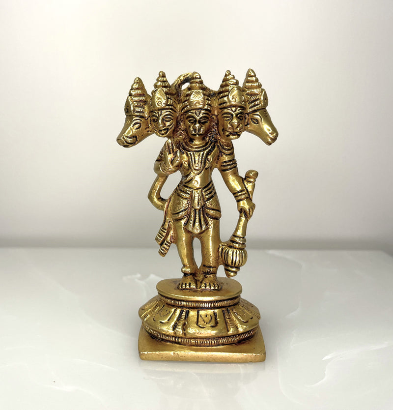 This finely carved small size standing Panchmukhi Hanuman ji idol