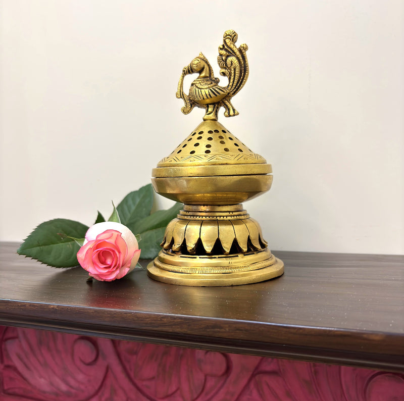 This Brass Dhoop Daani, a traditional incense burner is a stunning addition to any Puja routine