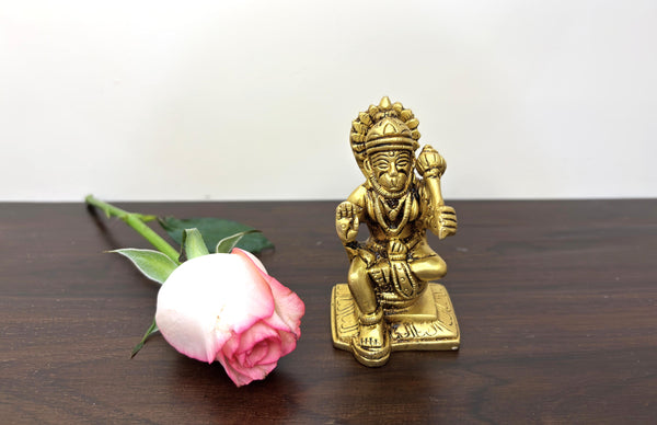 Yathashilpam 3.5” Seated Small Brass Hanuman ji Idol in Ashirwad Mudra