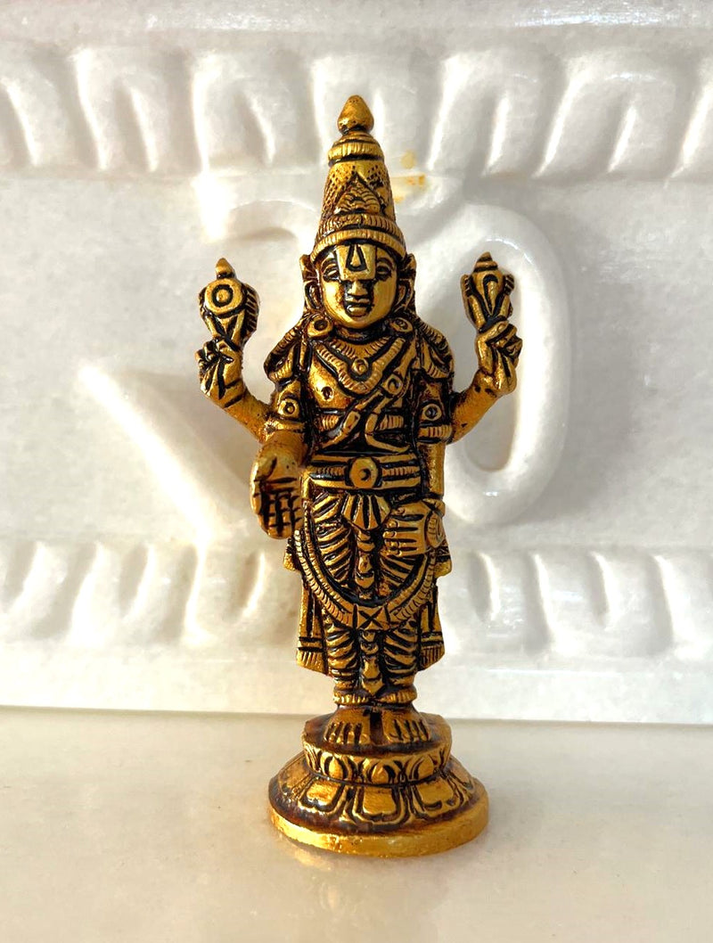 This small size finely carved idol in fine brass with Golden yellow antique finish is ideal