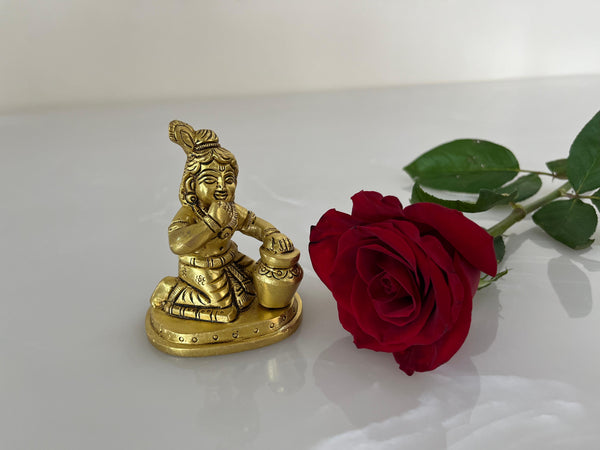 Yathashilpam 3” Brass Baal Gopal Makhan Krishna Idol