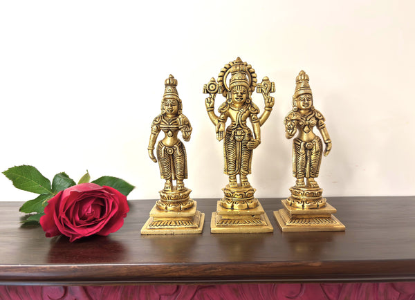 6" Lord Balaji Venkateshwara Swami with Shri Devi & Bhu Devi (Set of Three Idols)