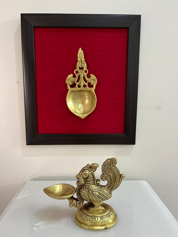 Yathashilpam Indian Traditional Brass Wall Decor Raw Silk (Red)