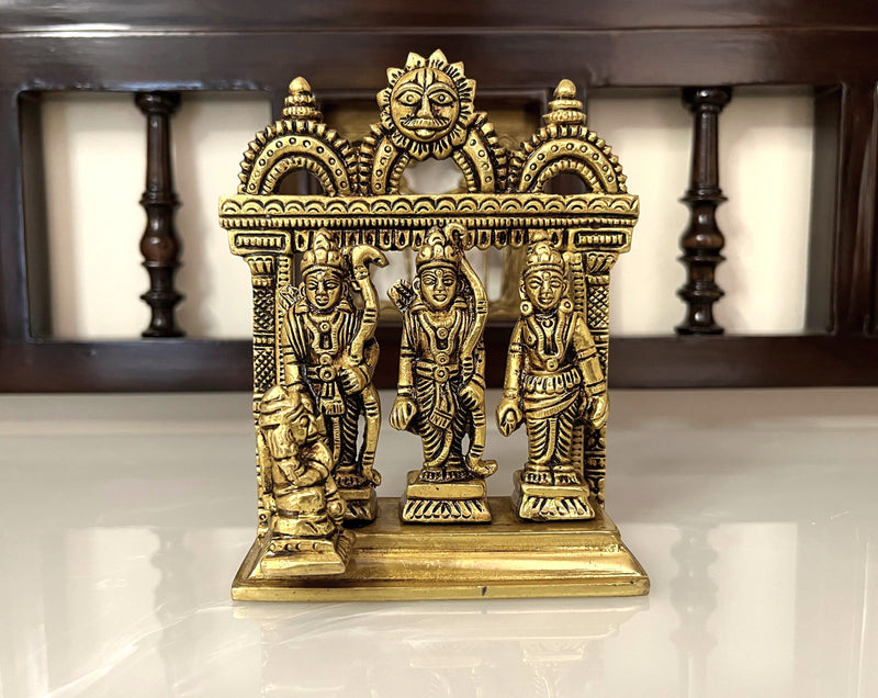 Add a touch of elegance and spirituality with this captivating image of Lord Ram Darbar to your space