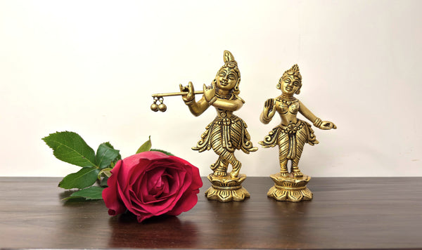 Yathashilpam Small Pair of Radha Krishna I Radha Krishna Brass Idol