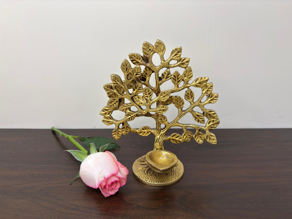 Yathashilpam Brass Tree of Life with Diya ( Brass Decor Piece)