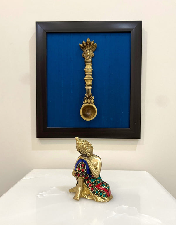 Yathashilpam Indian Traditional Brass Wall Decor Raw Silk (Blue)