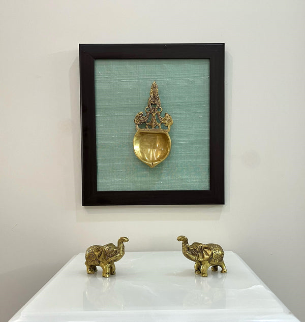 Yathashilpam Indian Traditional Brass Wall Decor Raw Silk (Sea Green)