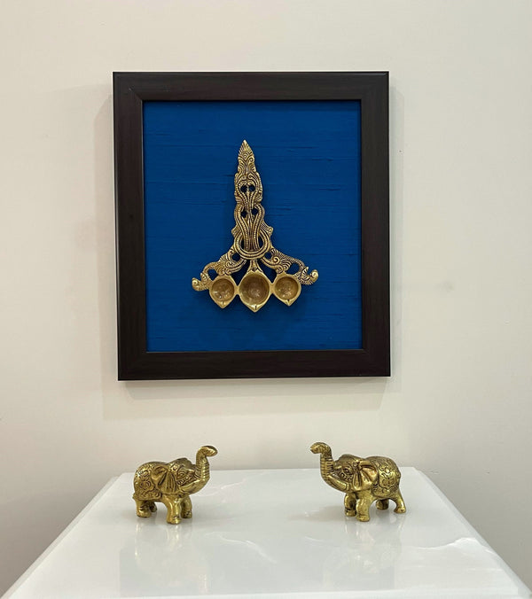 Yathashilpam Indian Traditional Brass Wall Decor Raw Silk - Blue