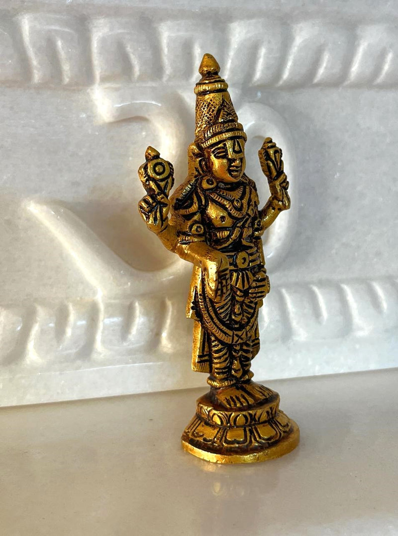 Experience the divine presence of Lord Tirupati Balaji by this small yet magnificent statue in fine Brass
