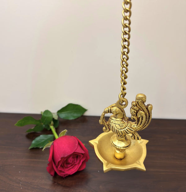 Yathashilpam 5 Wick Peacock Hanging Diya