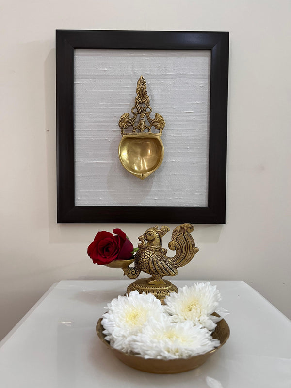 Yathashilpam Indian Traditional Brass Wall Decor Raw Silk (White)