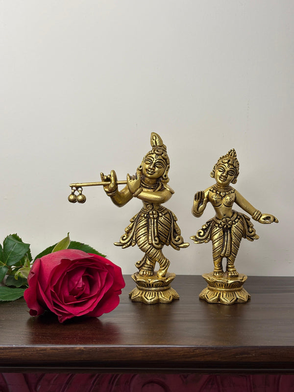 Yathashilpam Small Pair of Radha Krishna I Radha Krishna Brass Idol