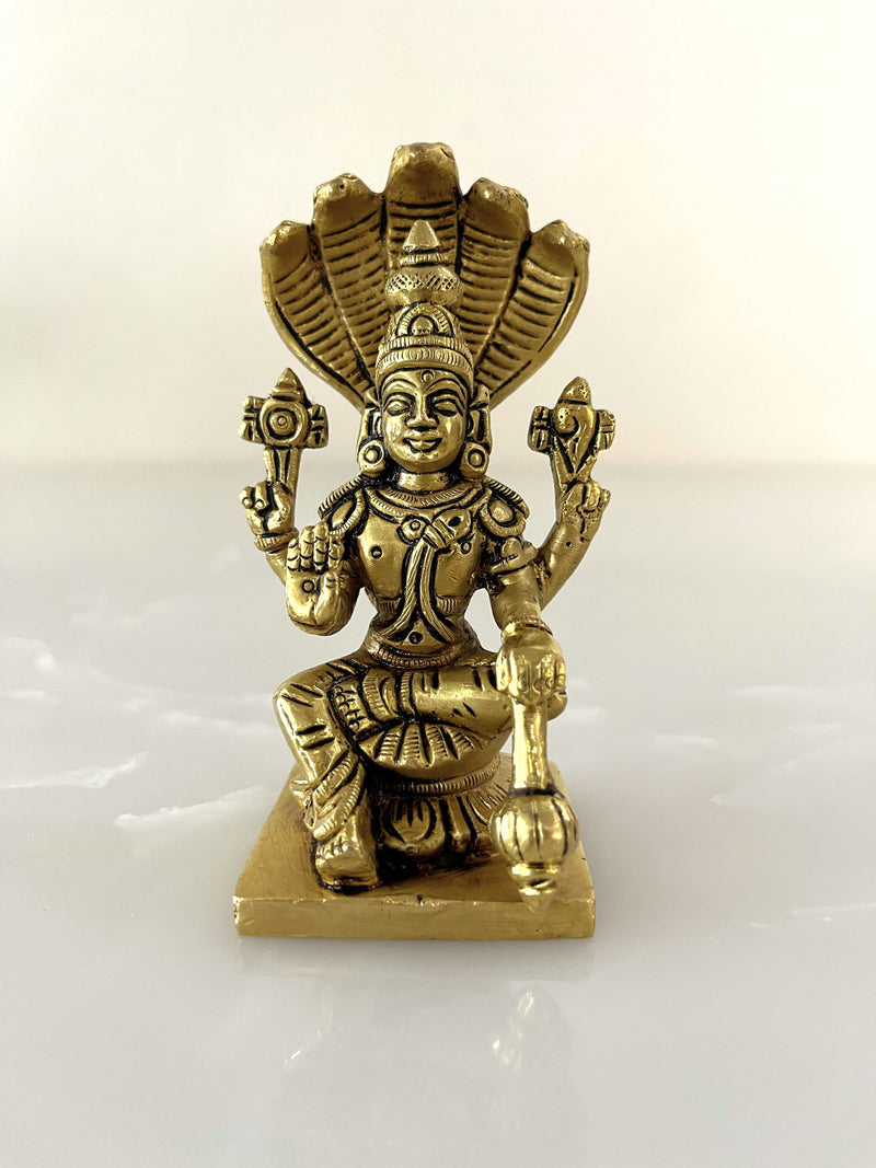 This idol of Lord Vishnu in Abhay Mudra; a gesture of Blessings holding Shankha (Conch)