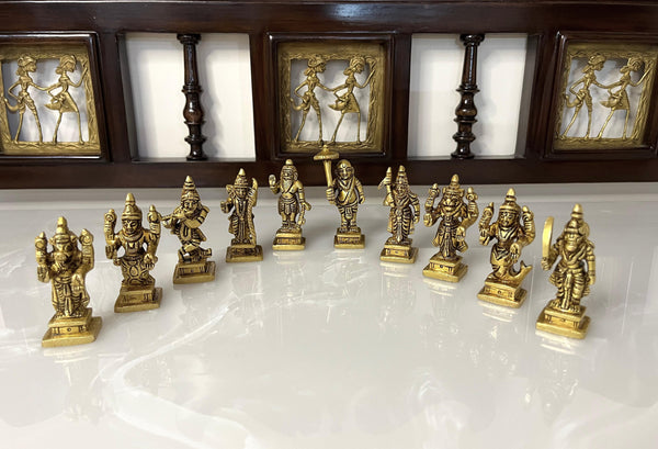 Yathashilpam 2.5"Brass Lord Vishnu Dashavtar I Set of 10 Incarnations of Lord Vishnu