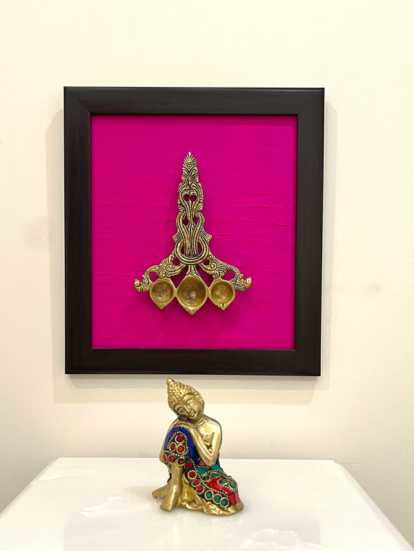 Yathashilpam Indian Traditional Brass Wall Decor Raw Silk - Magenta