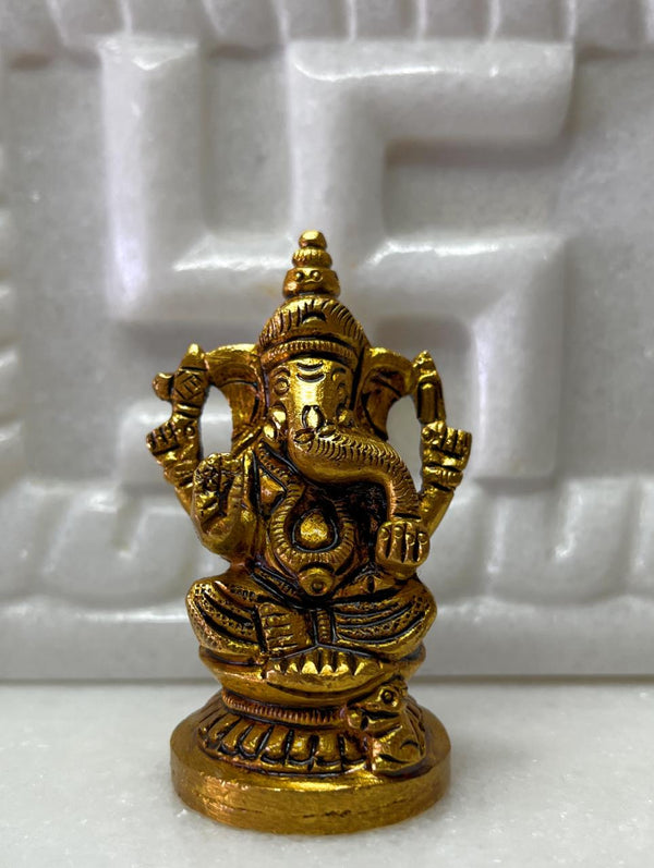 Yathashilpam 2.5" Small Brass Ganesh Ji Idol For Office/ Study Desk