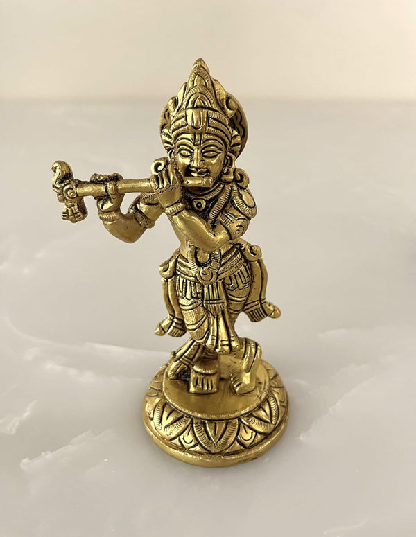 Yathashilpam Brass Krishna Idol on a Round Base