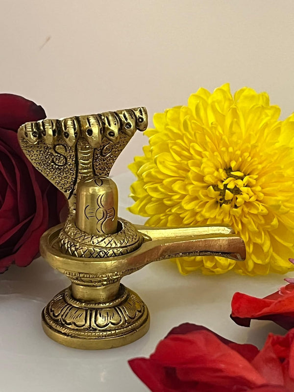 Yathashilpam Brass Small Brass Shiv Linga With Naag