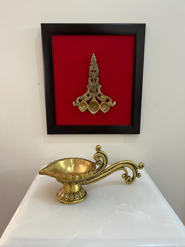 Yathashilpam Indian Traditional Brass Wall Decor Raw Silk - Red
