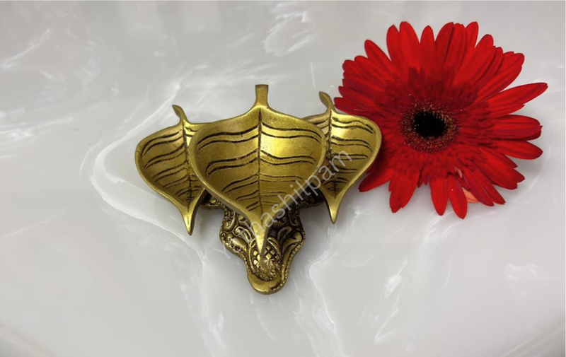 Three Peepal Leaf Brass Diya – A Sacred Art Piece in Brass