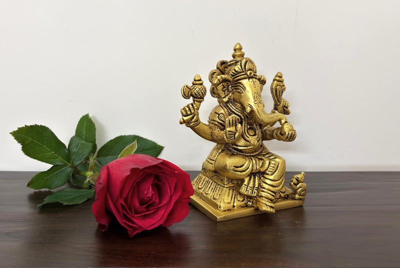 This exquisite small sculpture of Lord Ganesha is handcrafted by skilled artisans in India