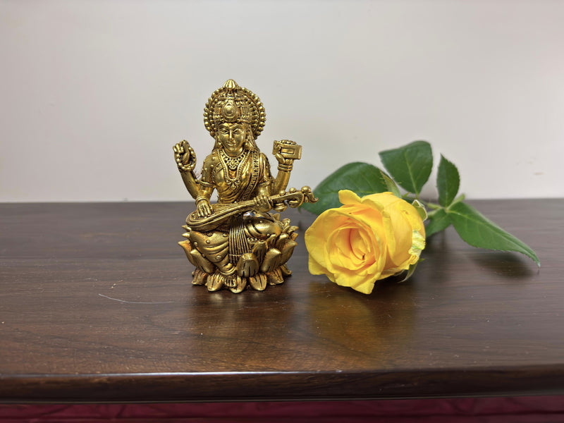 This idol is made of fine Brass having Golden Yellow finish having elegant carvings and antique look