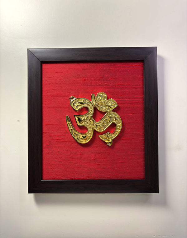 Aum Auspicious Symbol Pure Raw Silk Brass Wall Décor I Spiritual Symbol Om Wall Décor I  Subh Chinha Wall Frame