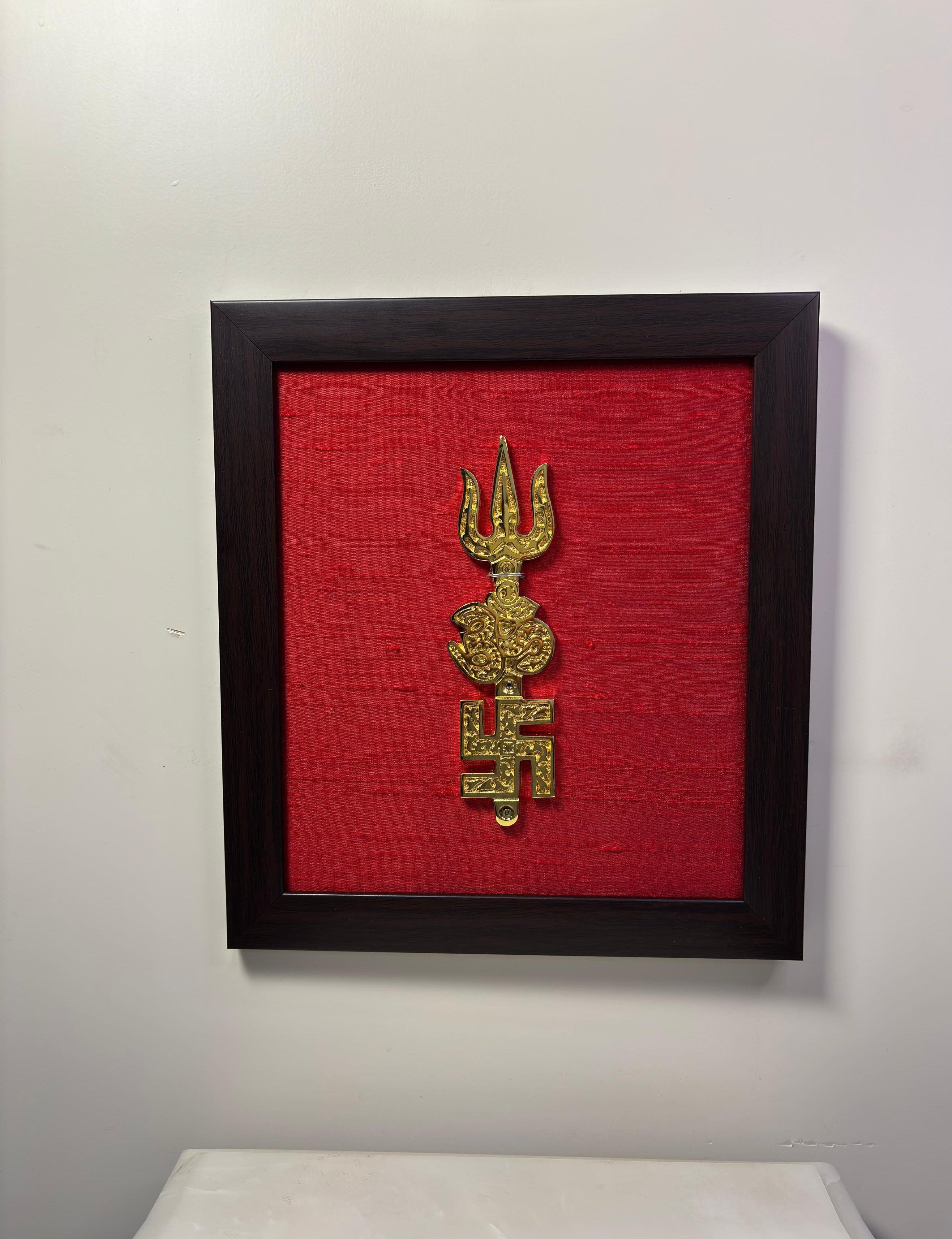 Brass Om Swastik Trishul Symbol Wall Frame | Trishakti Spiritual Symbo ...