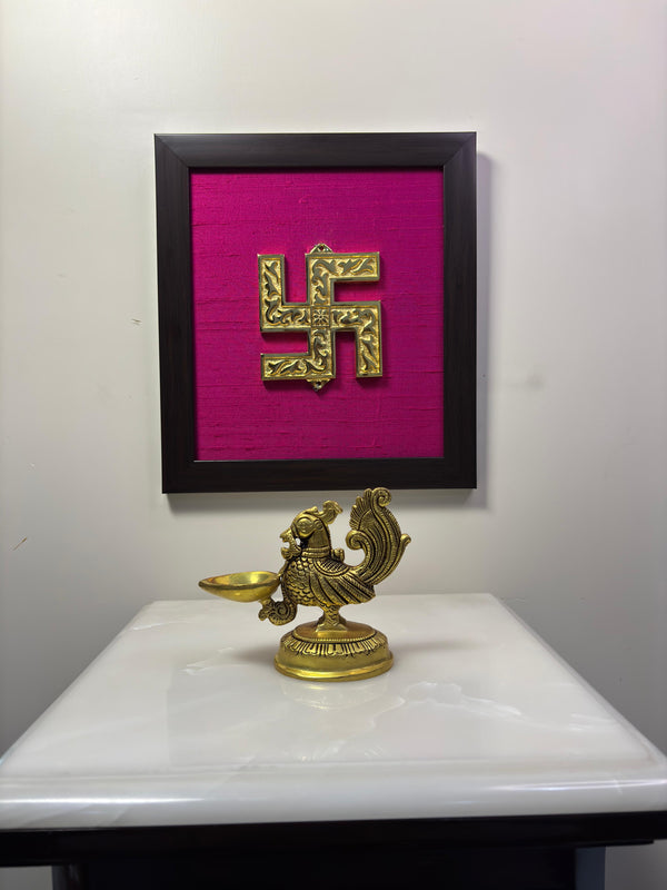Swastik Symbol Pure Raw Silk Brass Wall Décor I Spiritual Symbol Wall Décor I Subh Chinha Wall Decor