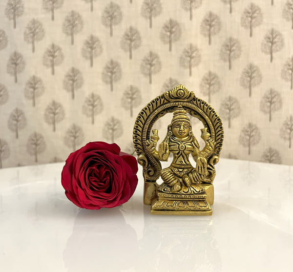Yathashilpam 3.5"Small Brass Goddess Lakshmi Idol in Gift Box