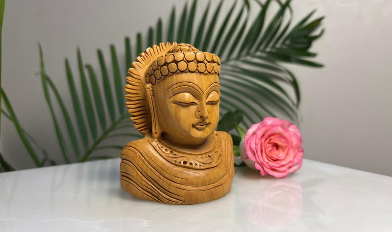 Handcrafted Wooden Buddha ji Bust: A Unique Gift: 