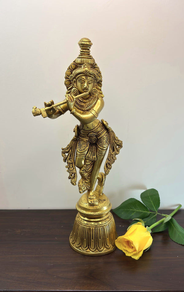 Yathashilpam Krishna Brass Idol 11 Inches I Krishna Murti for Home I Lord Krishna Brass Statue