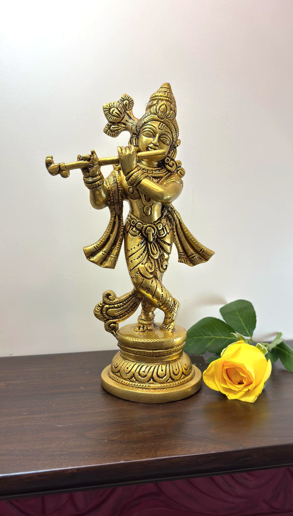 Yathashilpam Krishna Brass Idol 9.2 Inches I Krishna Murti for Home I Lord Krishna Brass Statue