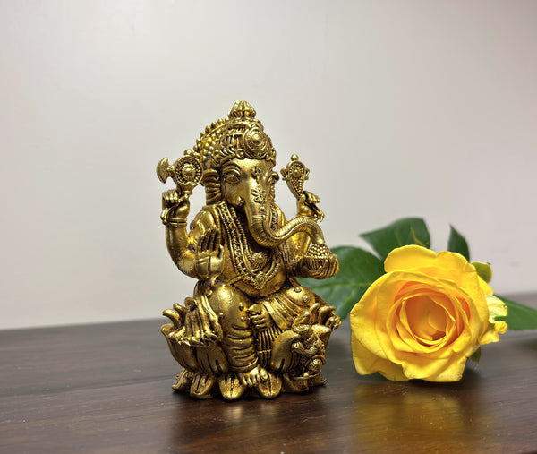 Yathashilpam Brass Superfine 3.5 Inches Lord Ganesha I Ganesh ji Murti